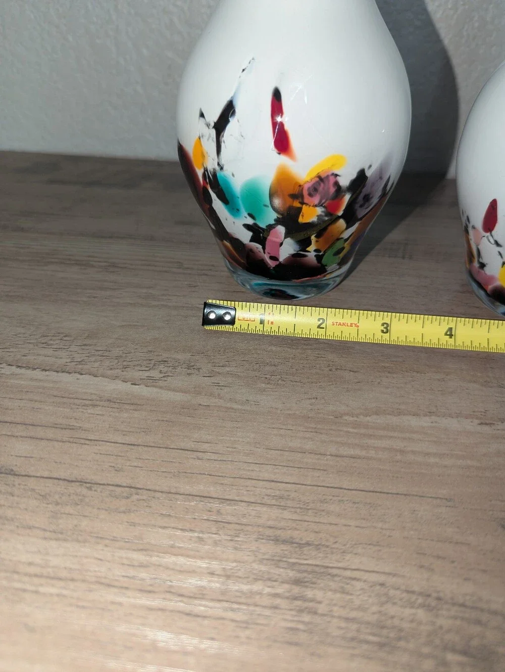 Vintage Hand Blown Confetti Art Glass Vases - Pair